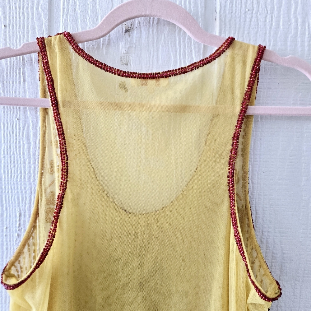 Sundance Mesh Yellow & Red Beaded Tank Top Lined Festival Boho Western Large - Picture 4 of 8